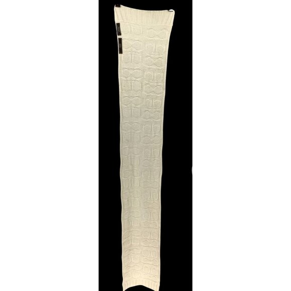 Coach Womens Ivory Cable Knit Wool & Angora Scarf With Signature Logo Pattern - Picture 4 of 5